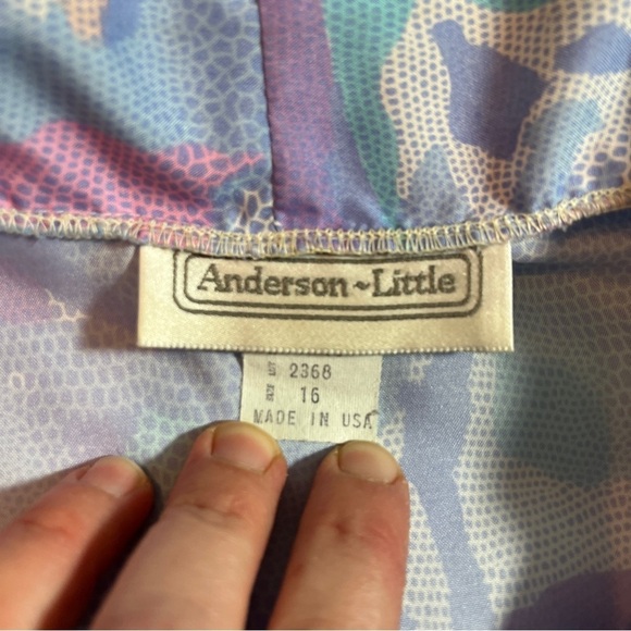 Vintage Anderson-Little Floral Paste Pink & Blue 70's Secretary Blouse with Bow - Picture 9 of 10